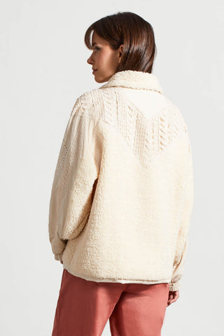 alt view 4 - HALF-ZIP MIXED MEDIA PULLOVER WITH LACE CROCHET DETAIL-Moonstone