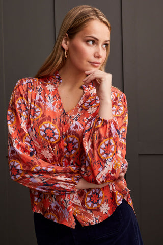 alt view 2 - JACQUARD CHALLIS BUTTON-UP BLOUSE-Hot coral