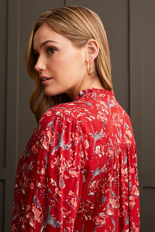 alt view 3 - JACQUARD CHALLIS BUTTON-UP BLOUSE-Scarlet