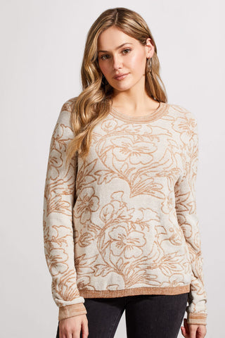 alt view 1 - JACQUARD LONG SLEEVE SCOOP NECK SWEATER-Cream