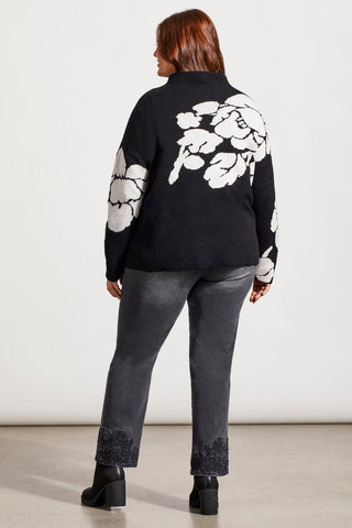 KNIT JACQUARD FUNNEL NECK SWEATER-Black