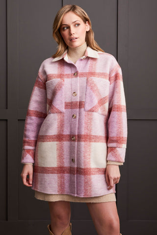 alt view 3 - KNIT PLAID BUTTON-UP SHACKET-Orchid