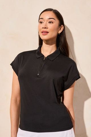 Light Scuba Dolman Polo Top-Black