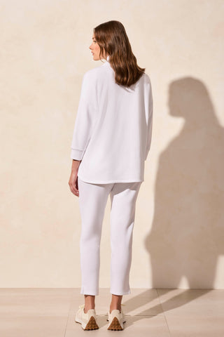 Techno Lux Zip-Front Funnel Neck Dolman Top-White