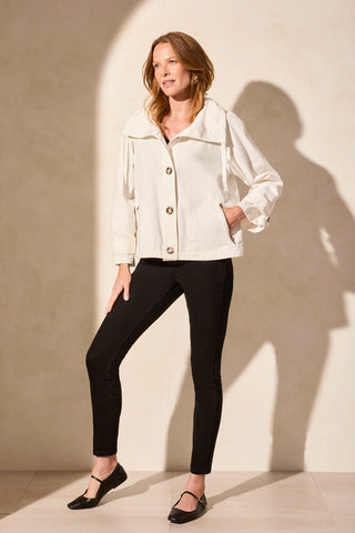 Twill Jacket With Box Pleat Back and Adjustable Collar-White