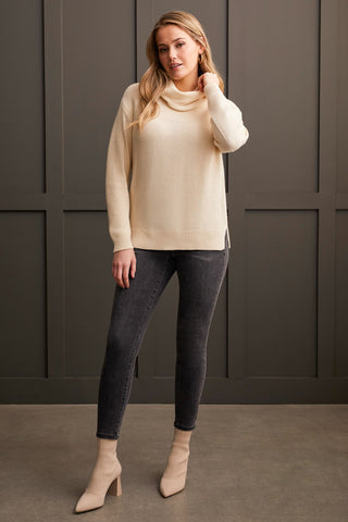 alt view 1 - LONG SLEEVE COWL NECK TUNIC WITH OPEN STITCH DETAIL-Moonstone