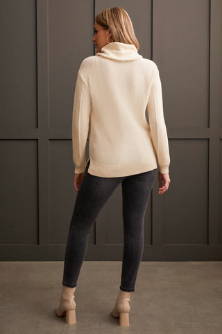 alt view 2 - LONG SLEEVE COWL NECK TUNIC WITH OPEN STITCH DETAIL-Moonstone