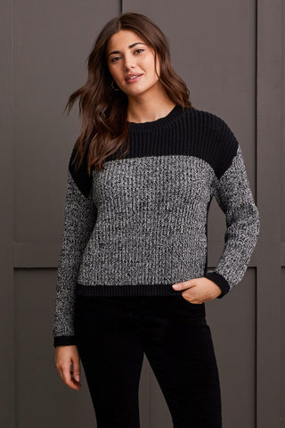 alt view 1 - LONG SLEEVE CREW NECK COLORBLOCK SWEATER-Black