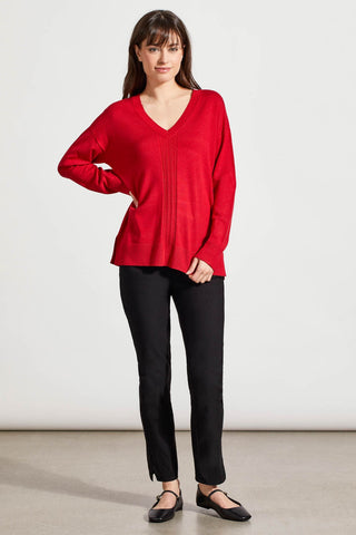 alt view 2 - LONG SLEEVE V-NECK SWEATER WITH CABLE KNIT DETAIL-Scarlet