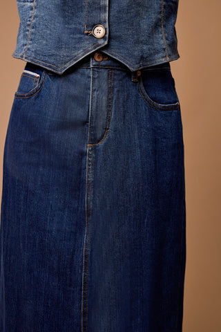 alt view 3 - MAXI DENIM SKIRT WITH BACK SLIT-Dk. denim