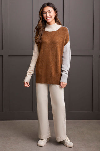 alt view 2 - MOCK NECK COLORBLOCK SWEATER-H.walnut