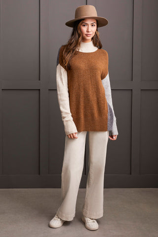 alt view 4 - MOCK NECK COLORBLOCK SWEATER-H.walnut