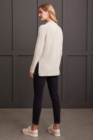 alt view 3 - MOCK NECK HEATHERED KNIT SWEATER WITH SIDE SLITS-Cream