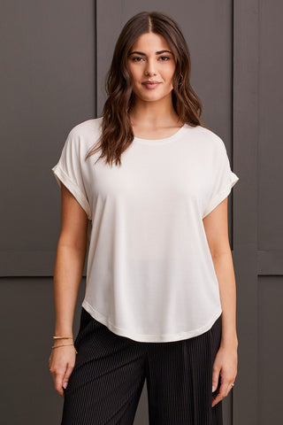 alt view 1 - MODAL JERSEY CREW NECK TOP-Cream