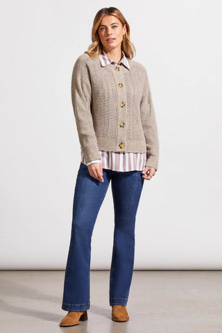 alt view 2 - OPEN KNIT LONG SLEEVE CREW NECK SWEATER CARDIGAN-Dk.oatmeal