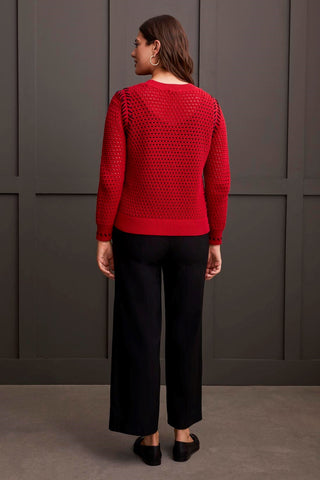 alt view 3 - OPEN STITCH CREW NECK SWEATER-Scarlet