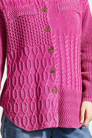 alt view 4 - PATCHWORK SHACKET WITH CONTRAST BUTTONS-Magenta haze