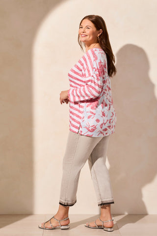 Patterned Two-Way Dolman Top-Bayberry