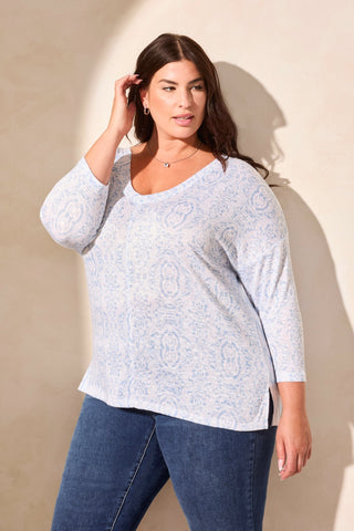 Patterned Two-Way Dolman Top-Sailboat