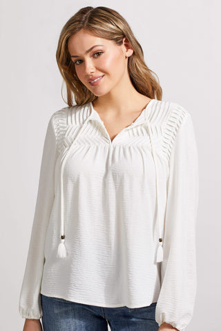 alt view 2 - PEASANT BLOUSE WITH PLEATED YOKE-Eggshell