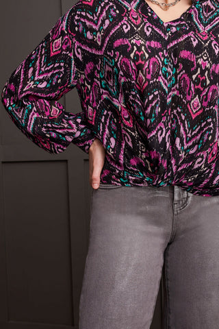 alt view 3 - PRINTED BLOUSE WITH FAUX KNOT FRONT-Bright violet