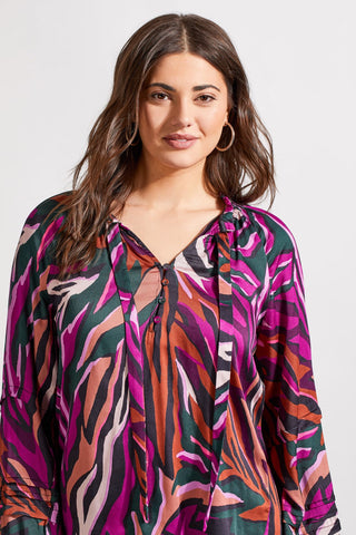 alt view 2 - PRINTED CHALLIS RAGLAN SLEEVE BLOUSE WITH PLEATED DETAILS-Alpine green