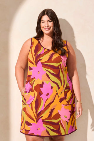 Printed Reversible A-Line Dress With Pockets-Maroon