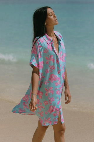 Kihei Printed Short-Sleeve Shirt Dress-Kihei