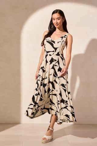 Printed Sleeveless High Low Dress-Safari