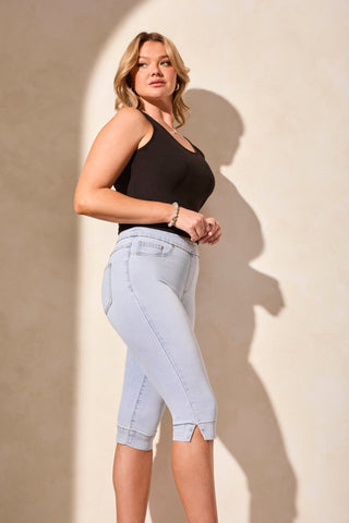 Pull-On Stretch Denim Capris-Lt Surf