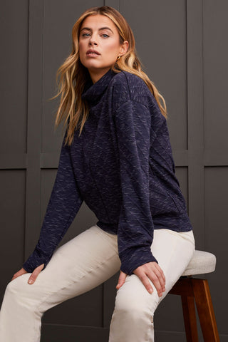 alt view 1 - QUILTED KNIT FUNNEL NECK TOP WITH THUMBHOLES-Sapphire