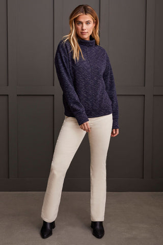 alt view 2 - QUILTED KNIT FUNNEL NECK TOP WITH THUMBHOLES-Sapphire