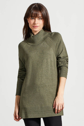 alt view 1 - RAGLAN SLEEVE COWL NECK SWEATER WITH FRONT STITCH PATTERN-Spinach