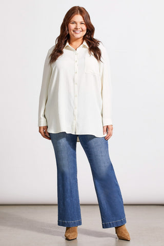 ROLL-UP SLEEVE TUNIC SHIRT-Cream