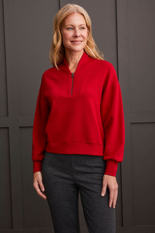 alt view 1 - SCUBA DOLMAN TOP WITH QUARTER ZIP-Scarlet