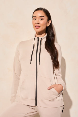 Techno Lux Textured Mock Neck Cardigan-Sanddune