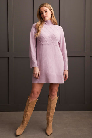 alt view 1 - SOFT BOUCL√â DIAMOND PATTERN MOCK NECK SWEATER DRESS-Orchid