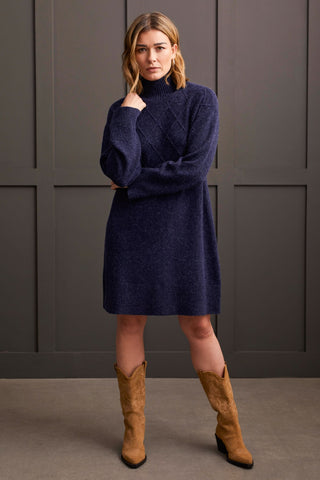 alt view 1 - SOFT BOUCL√â DIAMOND PATTERN MOCK NECK SWEATER DRESS-Sapphire