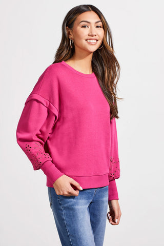 alt view 1 - SOFT FRENCH TERRY CREW NECK PULLOVER WITH SLEEVE EMBELLISHMENT-Magenta haze