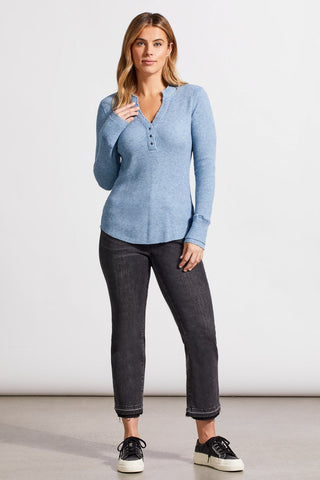 alt view 2 - SOFT WASHED WAFFLE HENLEY TOP WITH BUTTONS-H blue jay