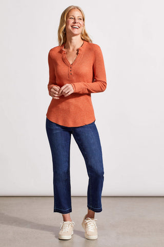 alt view 2 - SOFT WASHED WAFFLE HENLEY TOP WITH BUTTONS-H. burnt orange