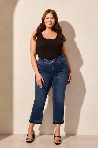 Sophia Curvy Comfort Stretch Micro Flare Crop Jeans-Stormyblue