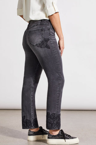 alt view 1 - SOPHIA CURVY EMBROIDERED STRAIGHT LEG JEANS-Fadedblack