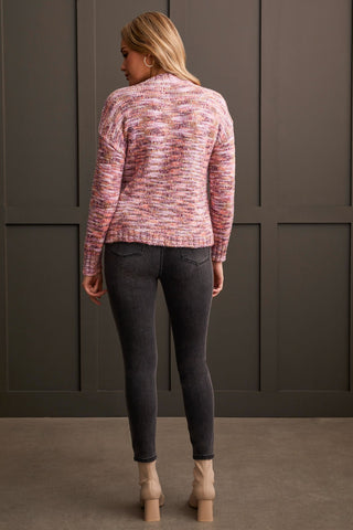 alt view 3 - SPACE DYE MOCK NECK SWEATER-Azalea