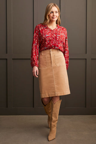 alt view 2 - STRETCH CORDUROY FLY FRONT SKIRT-Gold