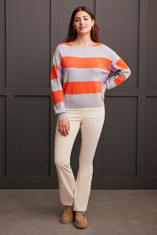 alt view 1 - STRIPE COMBO BOAT NECK SWEATER-Hot coral