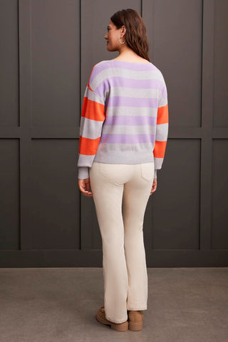 alt view 3 - STRIPE COMBO BOAT NECK SWEATER-Hot coral