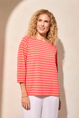 Stripe Jersey Boat Neck Top-Coralsky