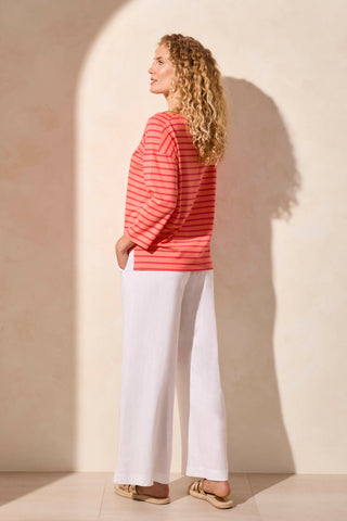 Stripe Jersey Boat Neck Top-Coralsky