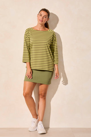 Stripe Jersey Boat Neck Top-Loden